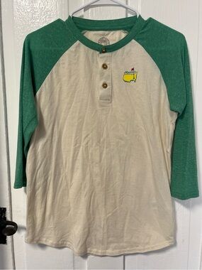 Masters Authentic by Red Jacket Logo Raglan Tshirt with front buttons size Small